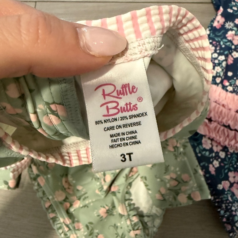 Ruffle Butts 3T Swim bundle Long Sleeve Baby Swimsuits - Green & Navy - Picture 5 of 6